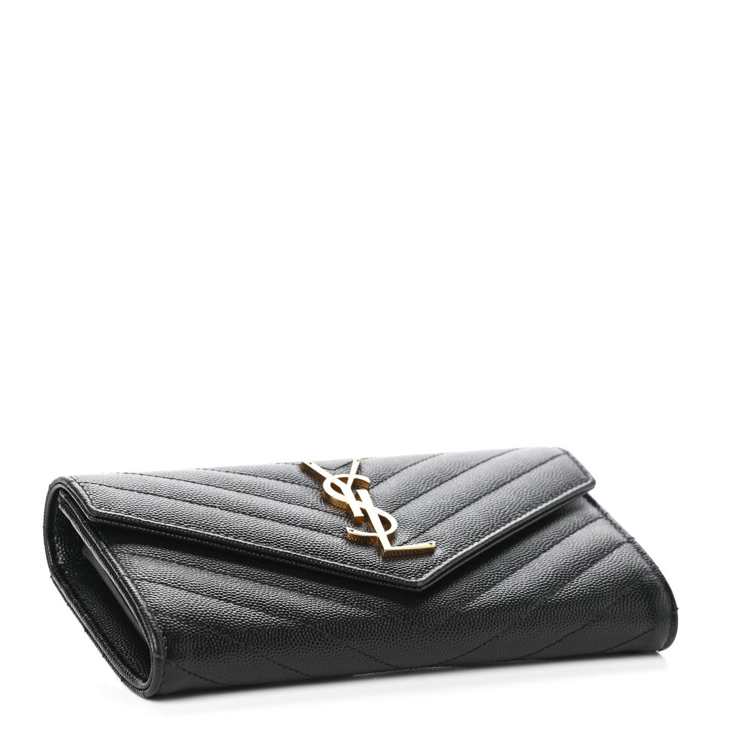 Saint Laurent Grain De Poudre Matelasse Chevron Monogram Flap Wallet Black 4 of 6