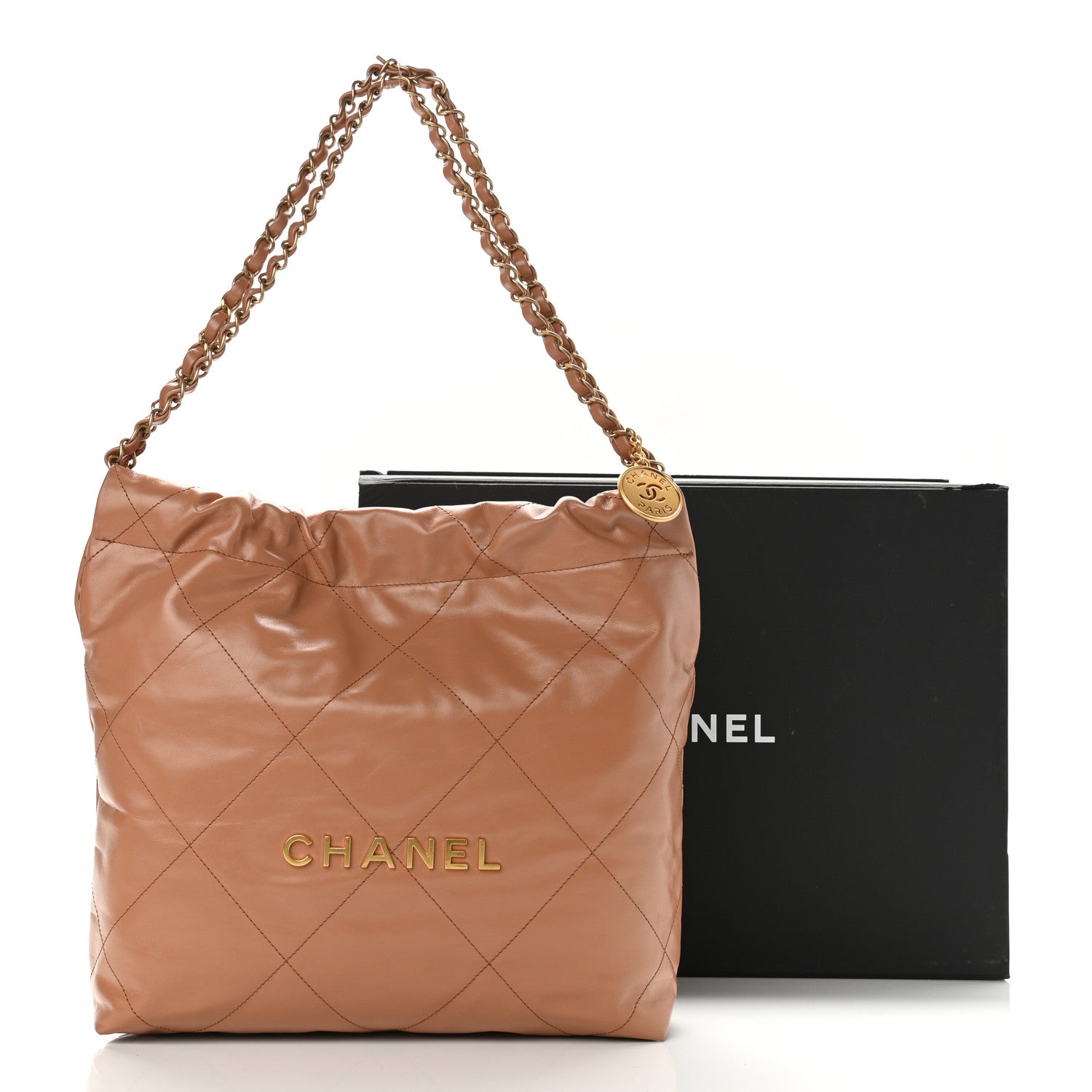 Chanel Shiny Calfskin Quilted Small Chanel 22 Camel 12 of 12