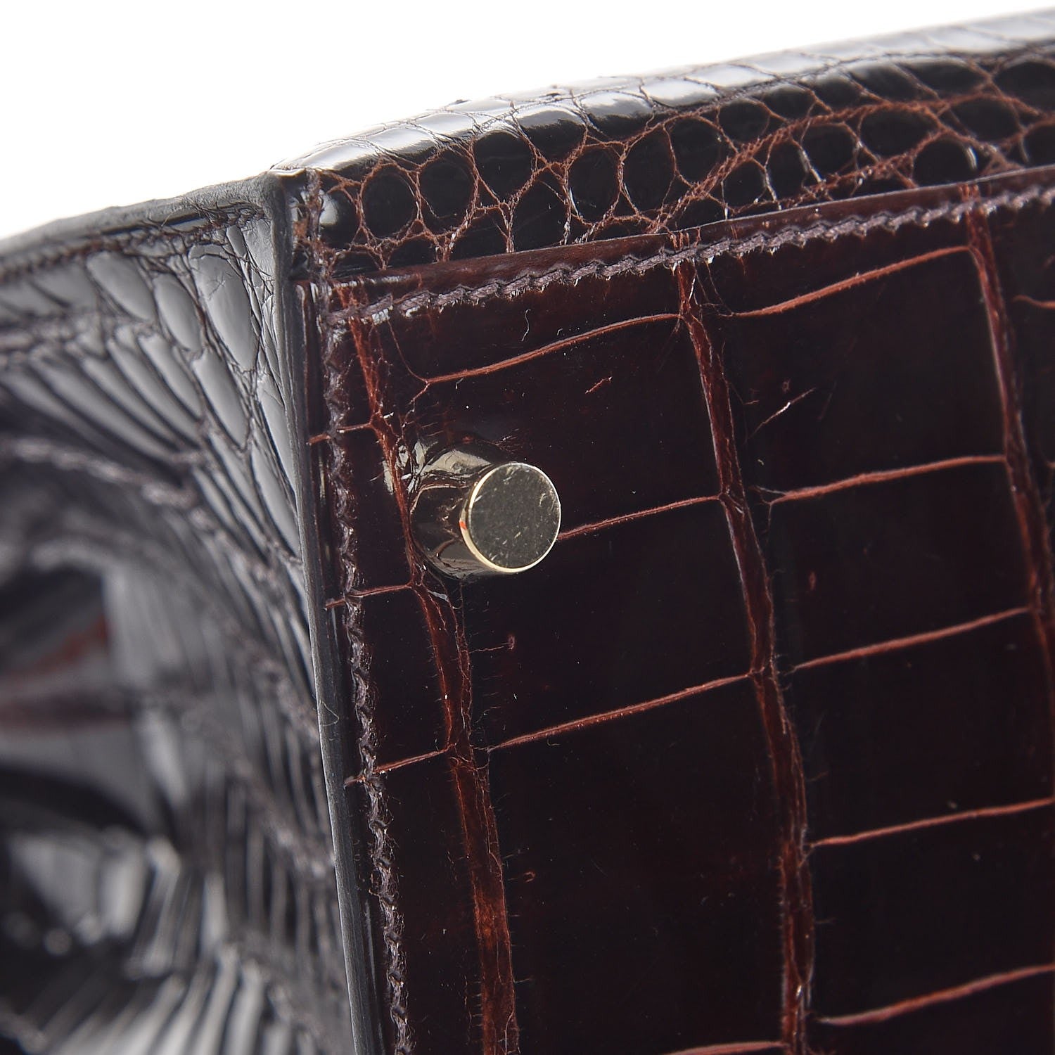Hermes Shiny Porosus Crocodile Kelly Sellier 35 Havane 9 of 37