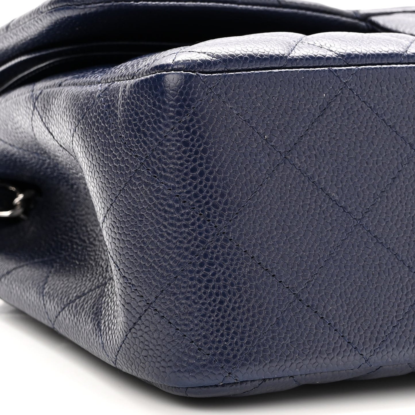 Caviar Quilted Jumbo Double Flap Navy Blue