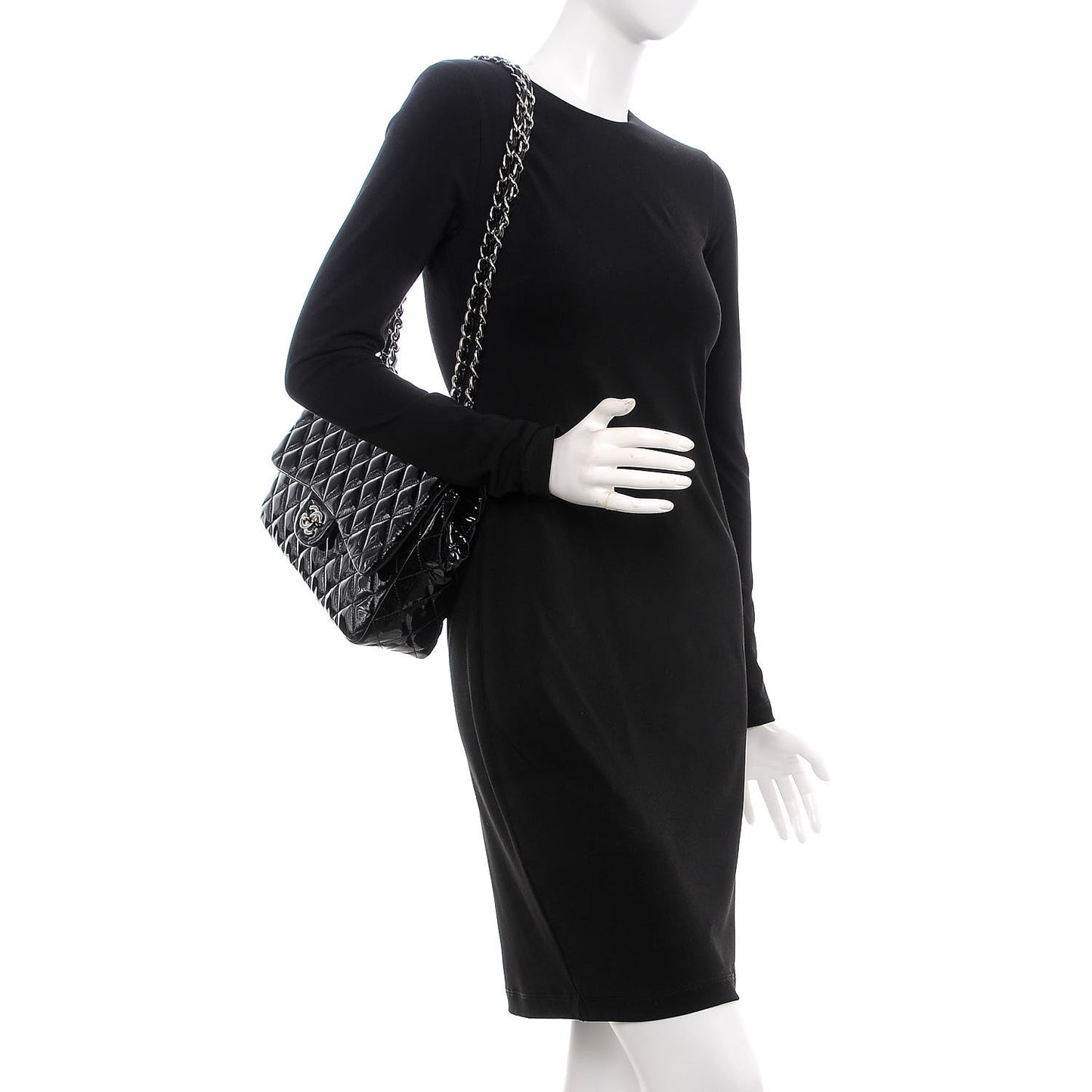 Patent Quilted Jumbo Single Flap Black