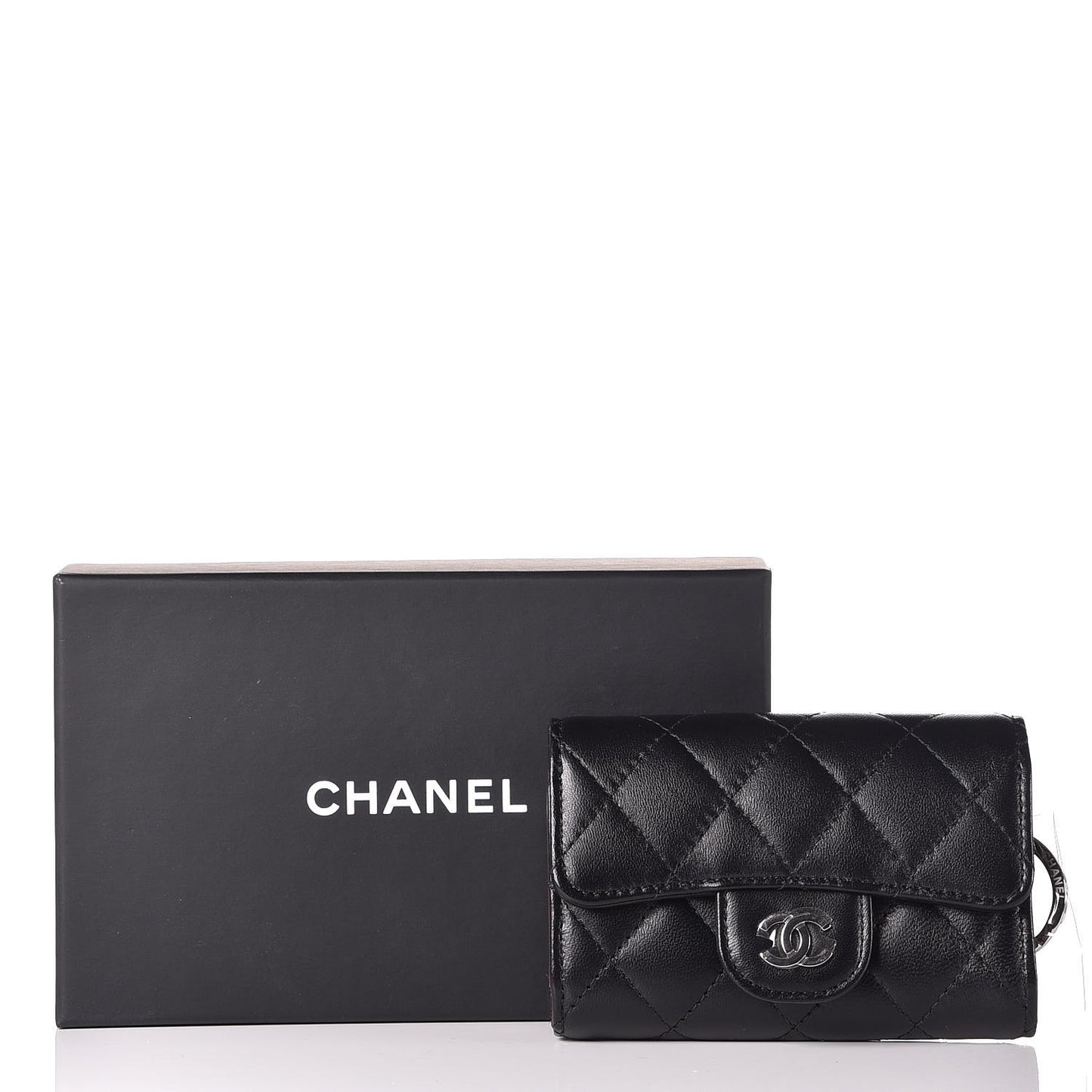 Lambskin Quilted 4 Key Holder Black