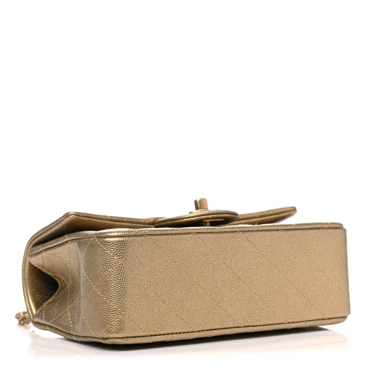 Metallic Caviar Quilted Mini Top Handle Rectangular Flap Gold