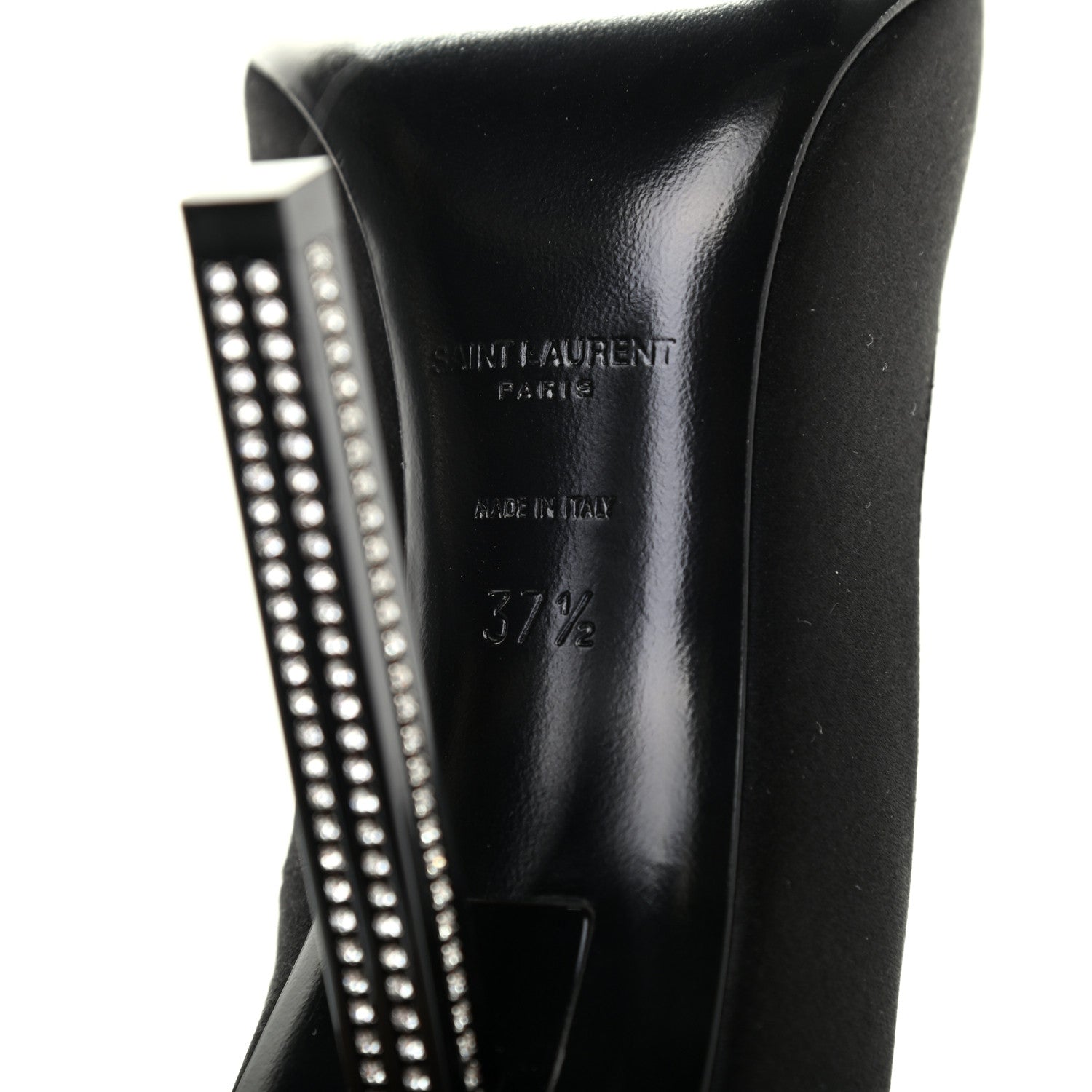 Saint Laurent Satin Crystal Embellished Tower 110 Pump 37.5 Black 11 of 20