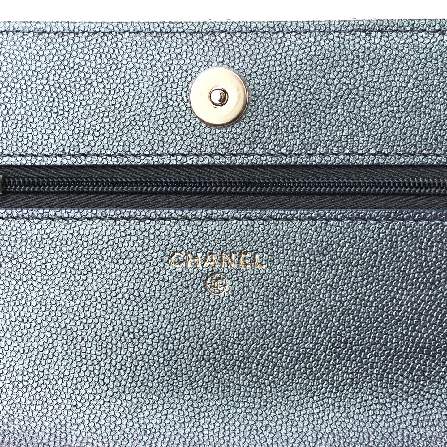 Iridescent Caviar Quilted Wallet On Chain WOC Dark Blue