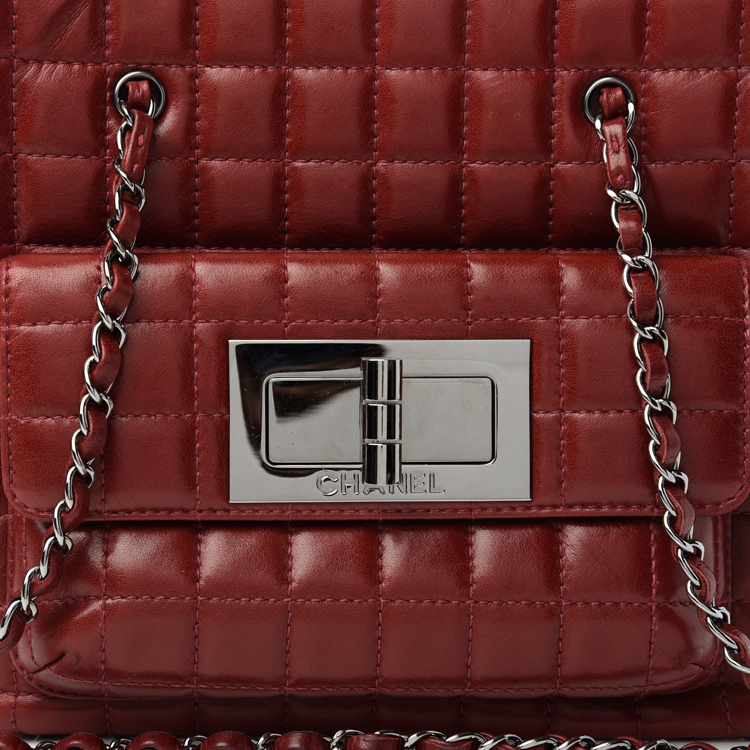 Chanel Lambskin Quilted Chocolate Bar Mademoiselle Shoulder Bag Red 10 of 10