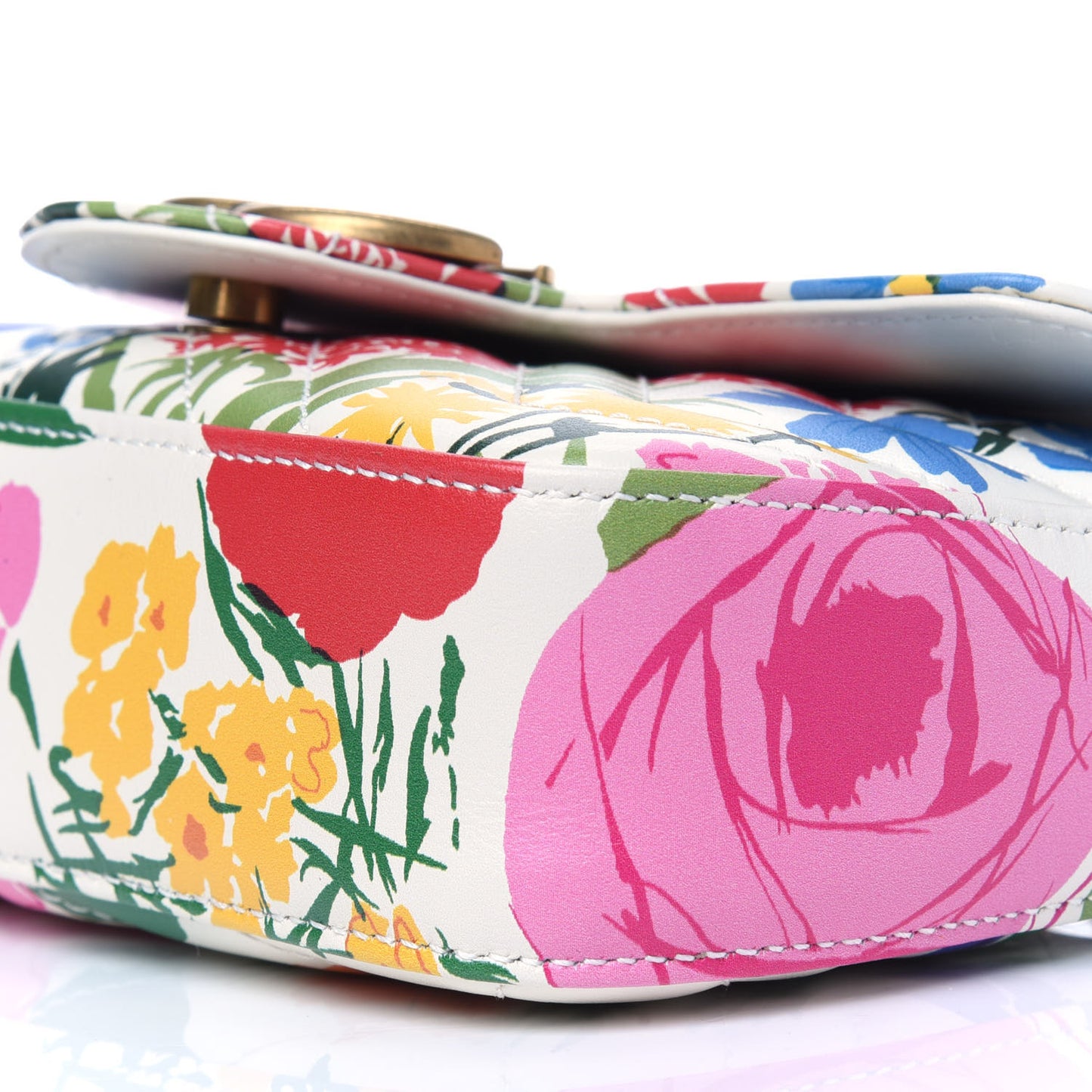 X KEN SCOTT Calfskin Matelasse Floral Print Super Mini GG Marmont Shoulder Bag Ivory Pink