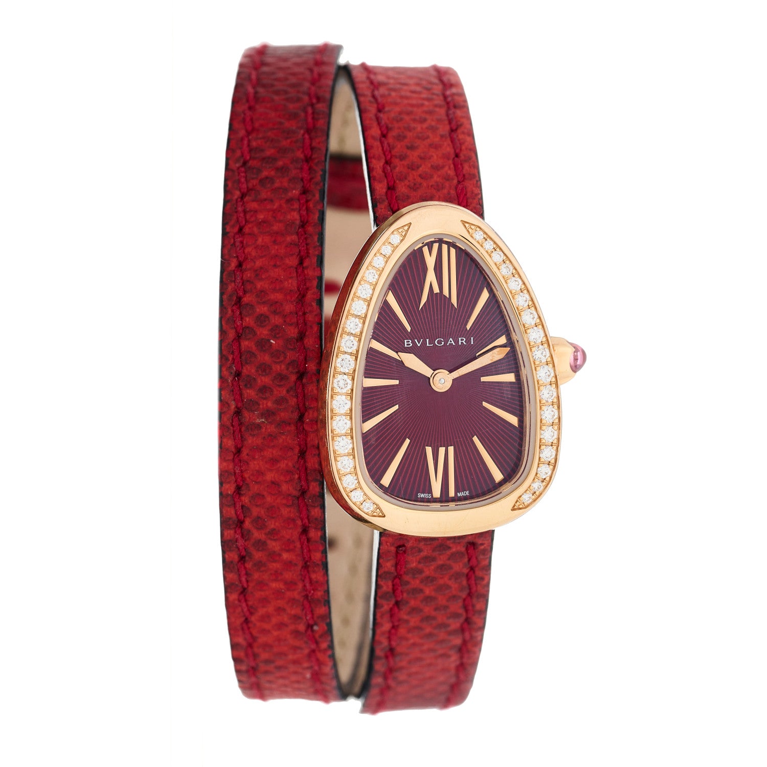 Bulgari 18K Rose Gold Lizard Diamond Bezel 20mm Serpenti Double Wrap Quartz Watch Red 1 of 4