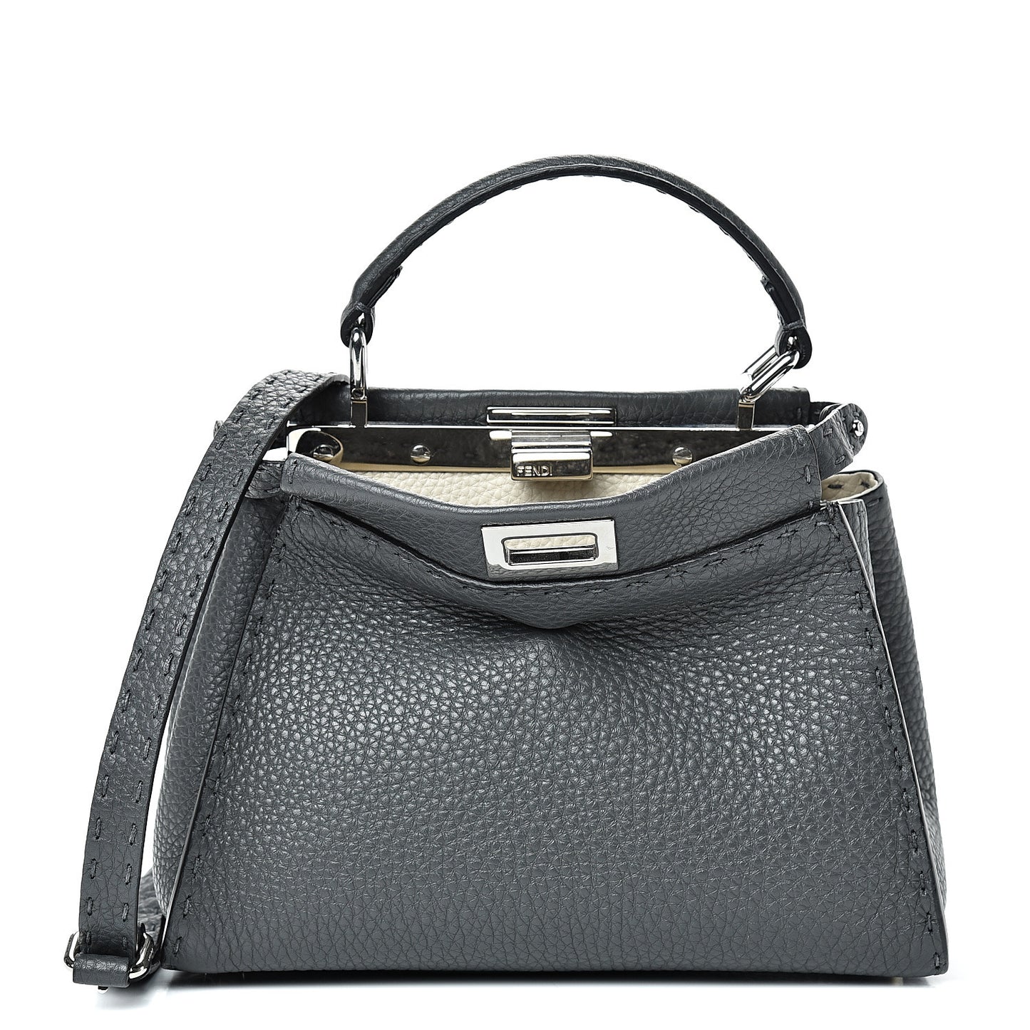Cuoio Romano Selleria Bi-Color Mini Peekaboo Iconic Satchel Asfalto Latte
