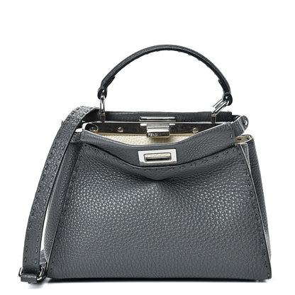 Fendi Cuoio Romano Selleria Bi-Color Mini Peekaboo Iconic Satchel Asfalto Latte 1 of 12