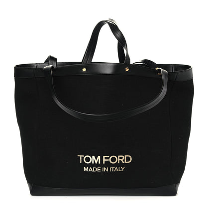 Tom Ford Canvas Calfskin Logo Tote Black 1 of 11
