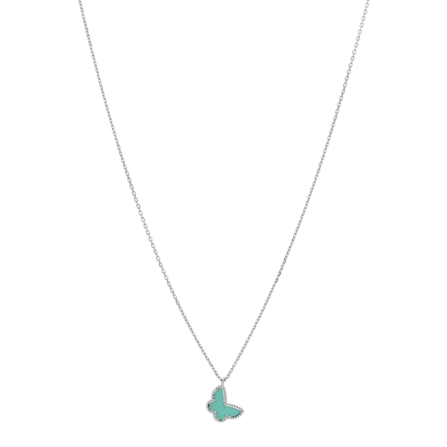 18K White Gold Turquoise Sweet Alhambra Butterfly Pendant Necklace