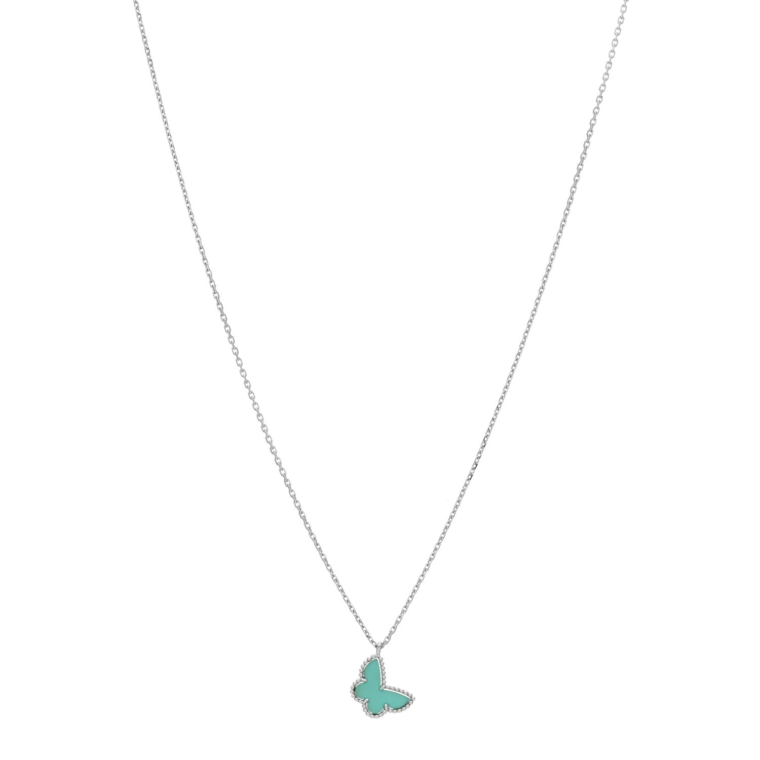 Van Cleef & Arpels 18K White Gold Turquoise Sweet Alhambra Butterfly Pendant Necklace 1 of 3