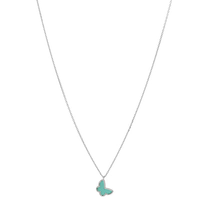 Van Cleef & Arpels 18K White Gold Turquoise Sweet Alhambra Butterfly Pendant Necklace 1 of 3
