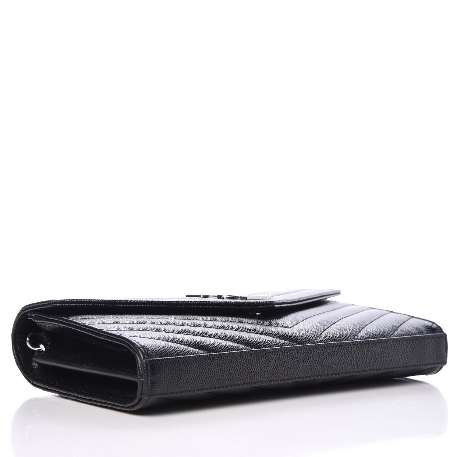 Saint Laurent Grain De Poudre Matelasse Chevron Monogram Chain Wallet Black 2 of 2
