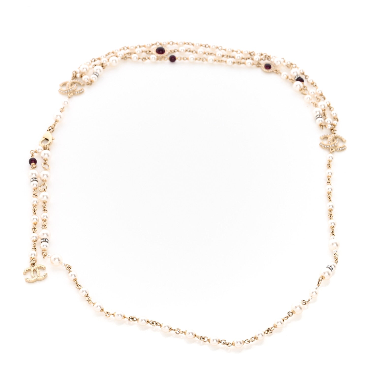 Chanel Pearl Crystal Beaded CC Belt Gold Burgundy 2 of 6