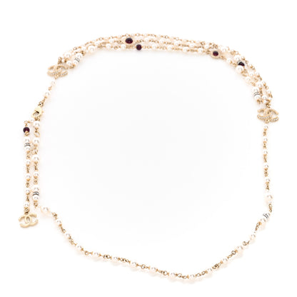 Chanel Pearl Crystal Beaded CC Belt Gold Burgundy 2 of 6