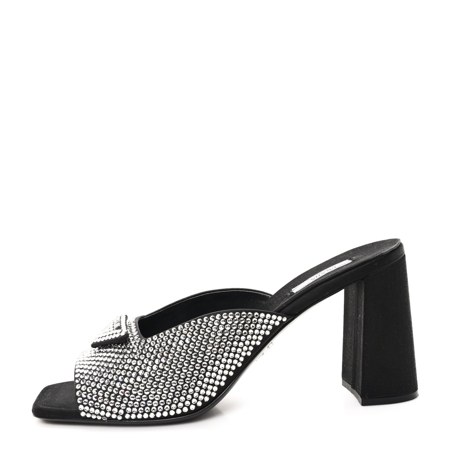 Satin Crystal Logo 65mm Slide Sandals 41 Cristal