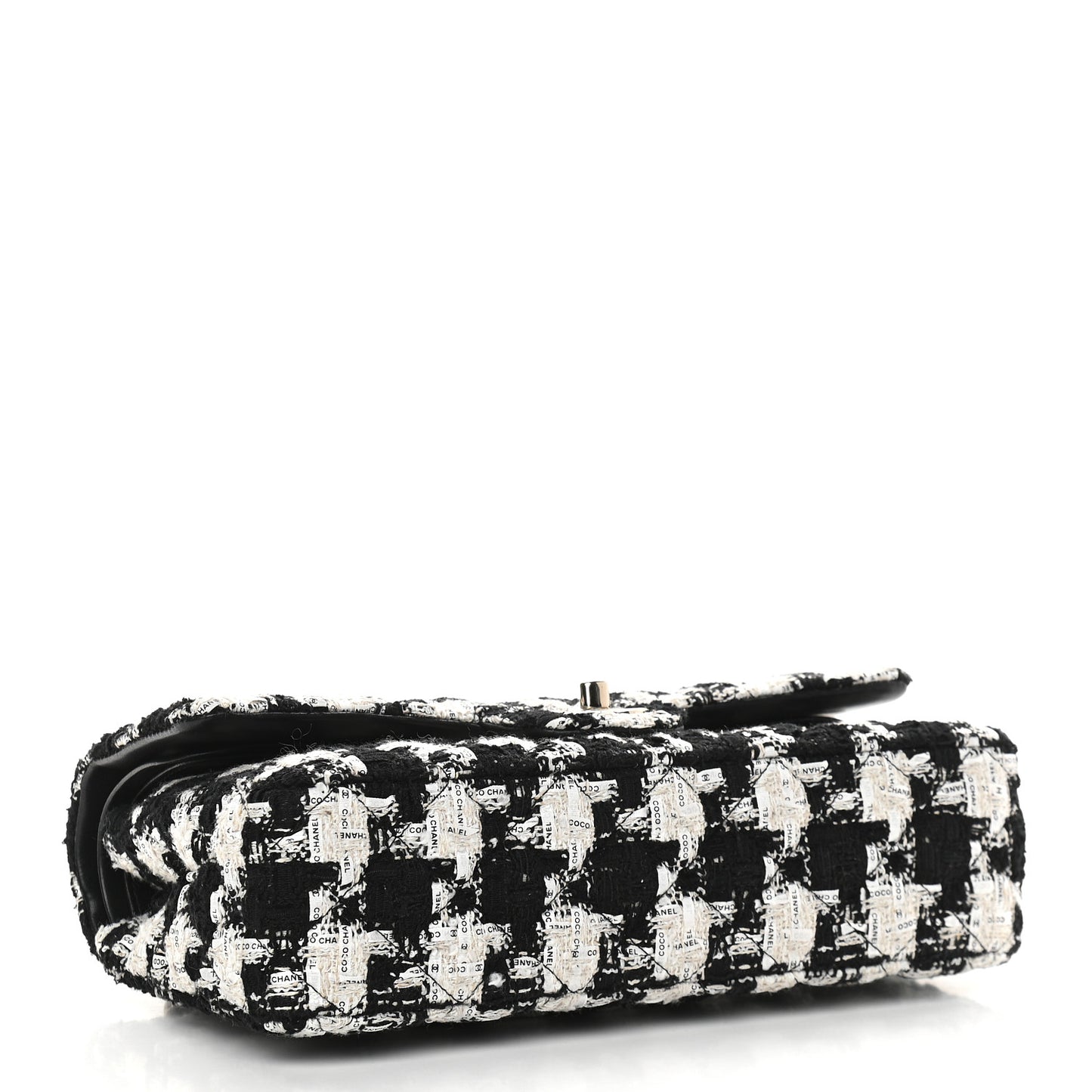 Tweed Quilted Medium Double Flap Black Ecru White
