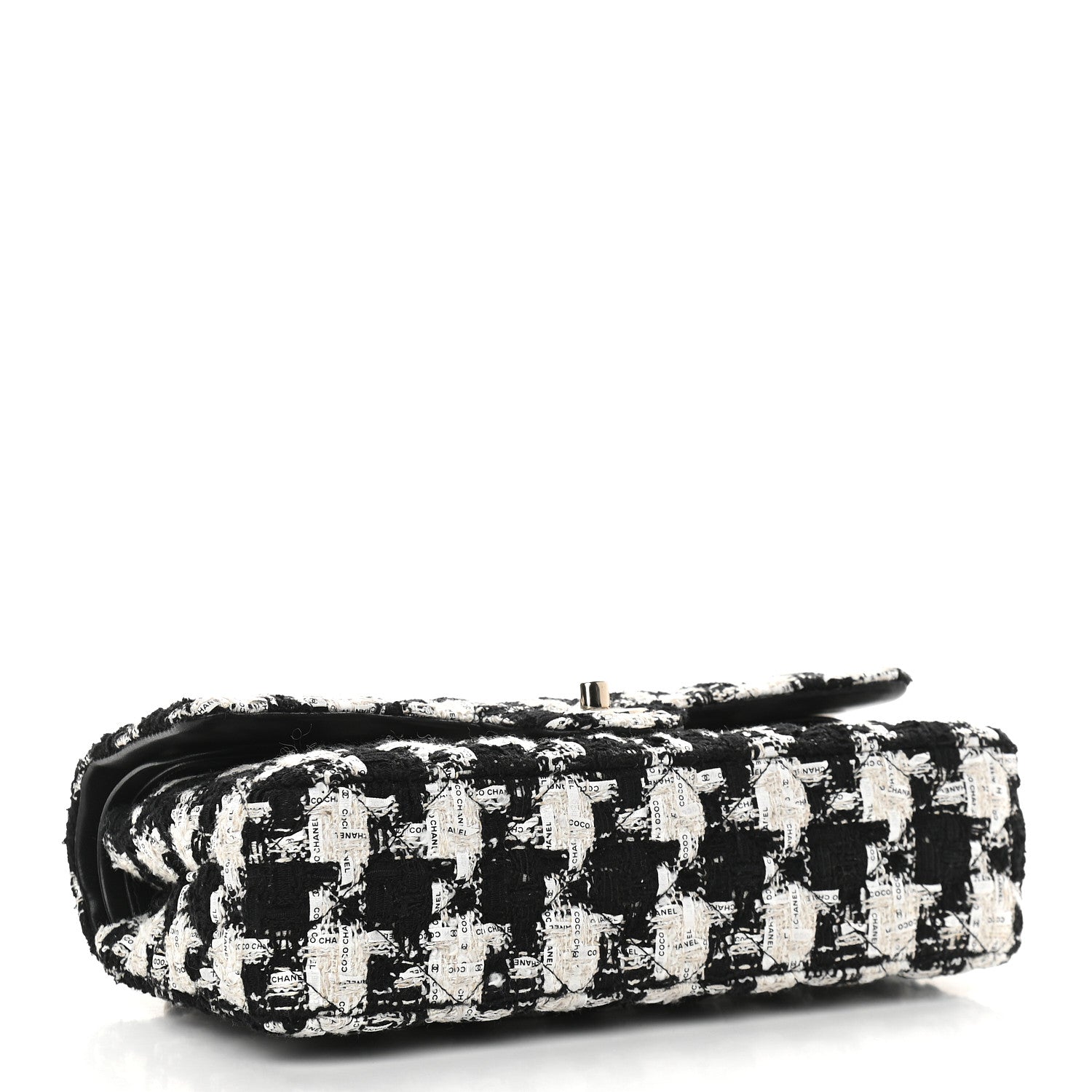 Chanel Tweed Quilted Medium Double Flap Black Ecru White 4 of 10