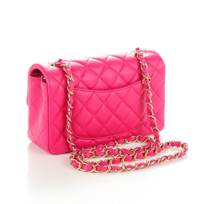Chanel Lambskin Quilted Mini Rectangular Flap Dark Pink 3 of 8
