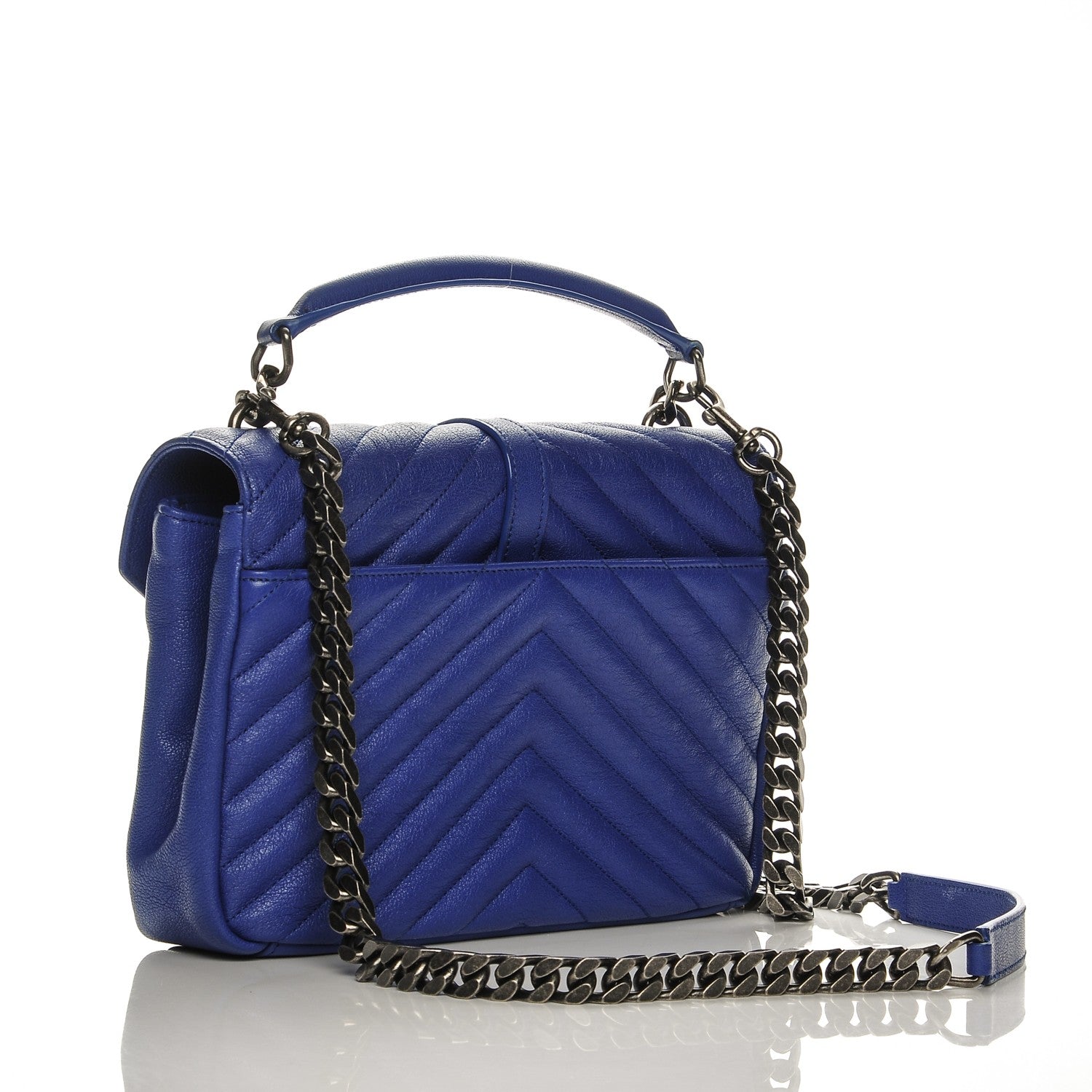 Saint Laurent Sheepskin Matelasse Chevron Monogram Medium College Bag Royal Blue 3 of 7