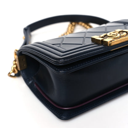Chanel Calfskin Embossed Small Paris Salzburg Boy Flap Navy 7 of 9