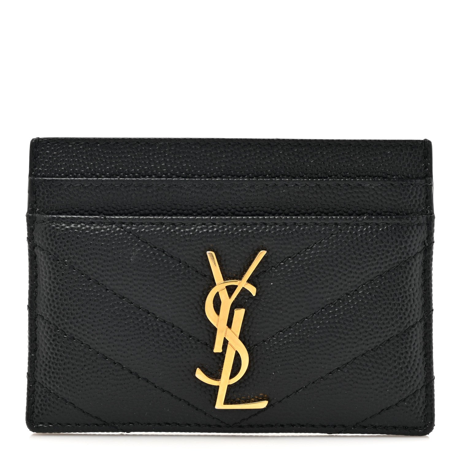 Saint Laurent Grain De Poudre Matelasse Chevron Monogram Credit Card Case Black 1 of 11