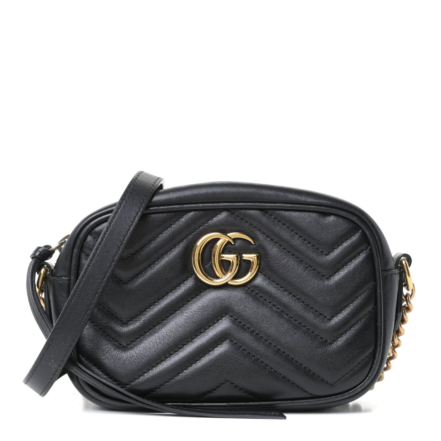 Gucci Calfskin Matelasse Mini GG Marmont Chain Shoulder Bag Black 1 of 9
