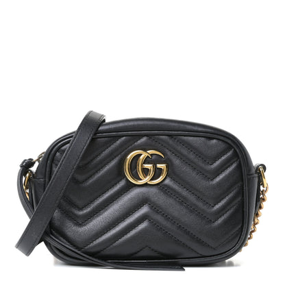Gucci Calfskin Matelasse Mini GG Marmont Chain Shoulder Bag Black 1 of 9