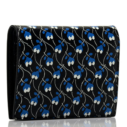 Prada Saffiano Floral Print Bi-Fold Wallet Black 3 of 7
