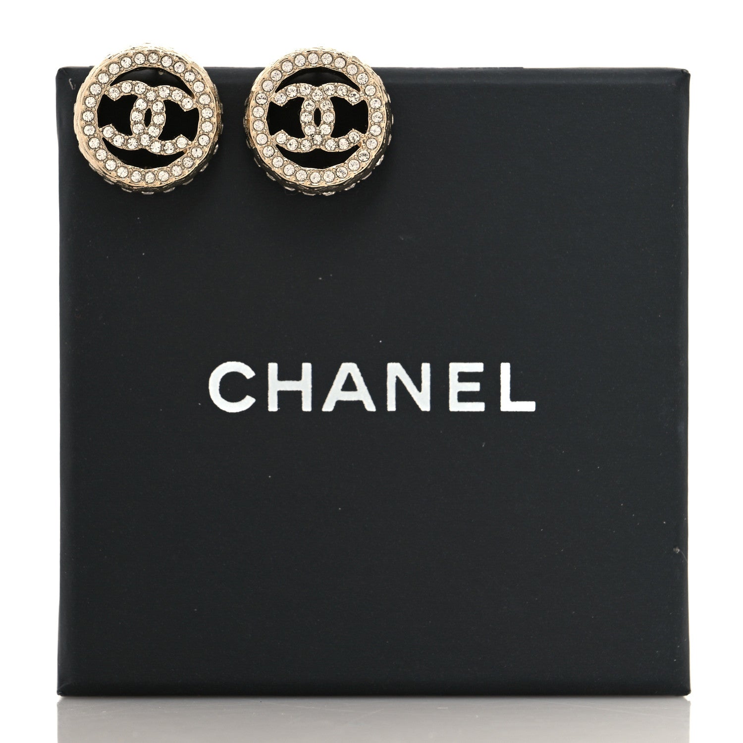 Chanel Crystal CC Round Earrings Gold 5 of 5
