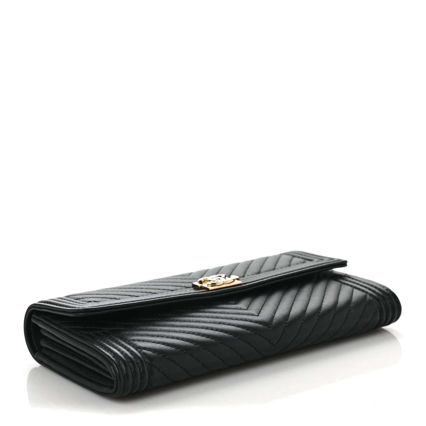Calfskin Chevron Quilted Boy Flap Wallet Black