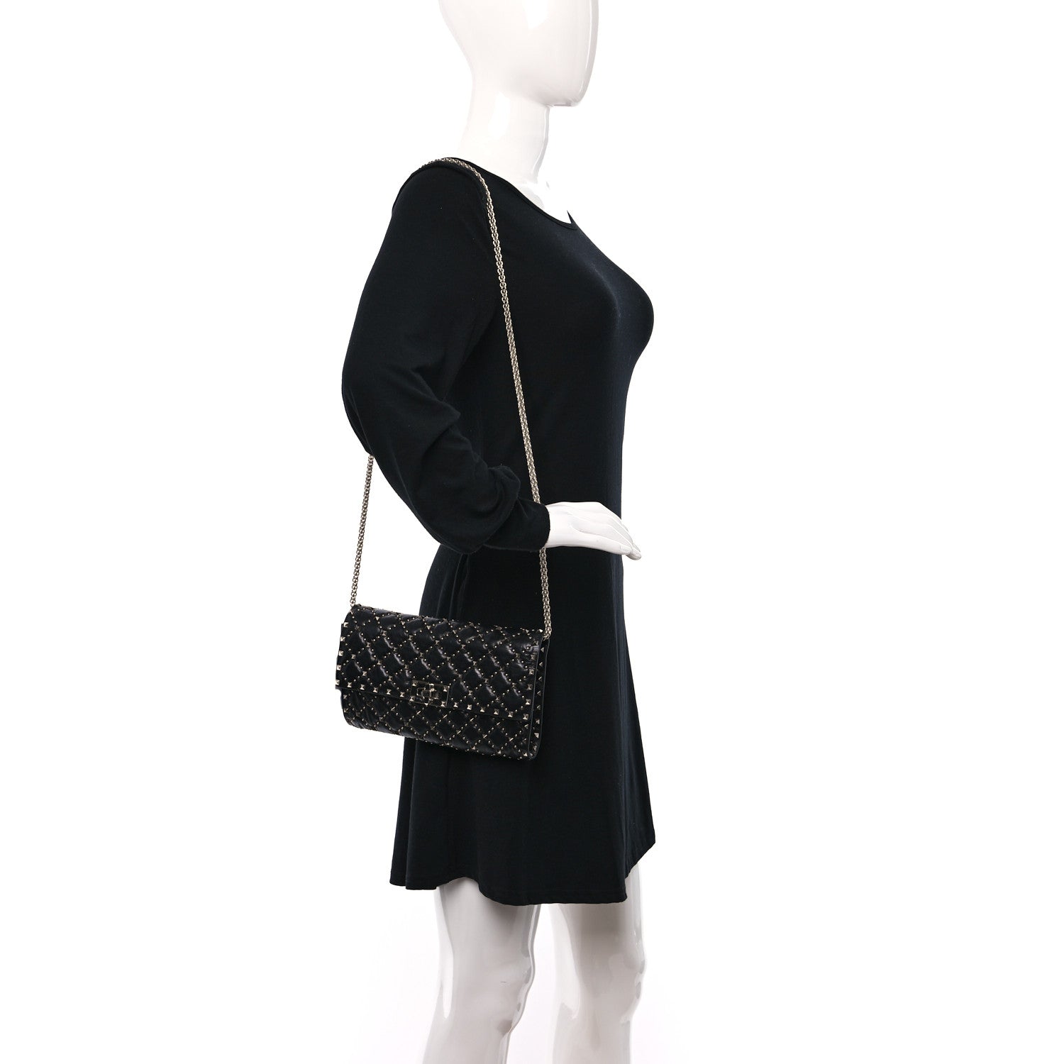 Valentino Garavani Craquele Nappa Beaded Rockstud Spike Wallet on Chain Black 2 of 13