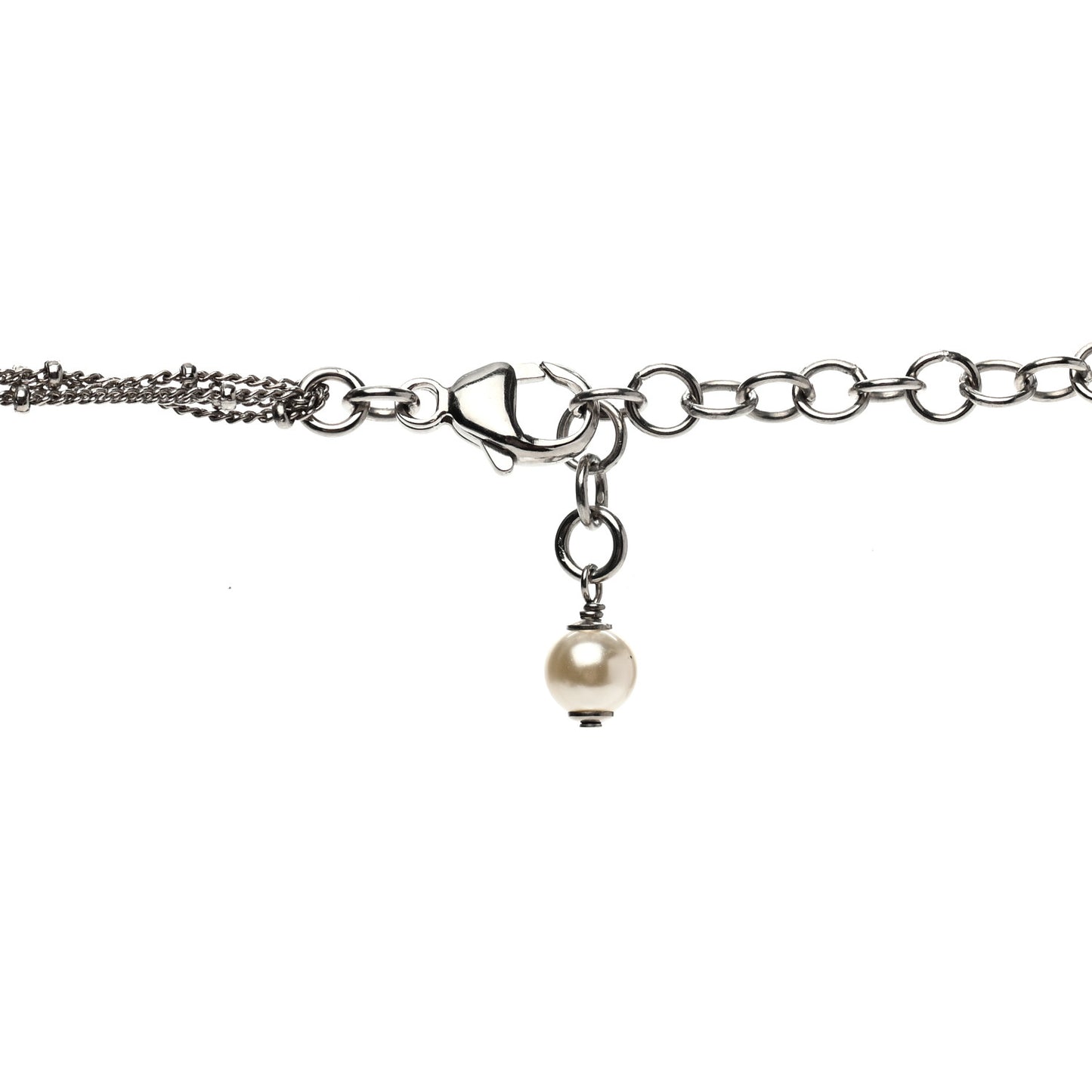 Crystal Pearl Multi Strand Chain CC Long Necklace Silver