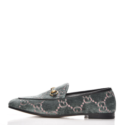Gucci Velvet Malaga Kid GG Monogram Horsebit Womens Jordaan Loafers 36.5 Avio Dusty Pink Black 1 of 8