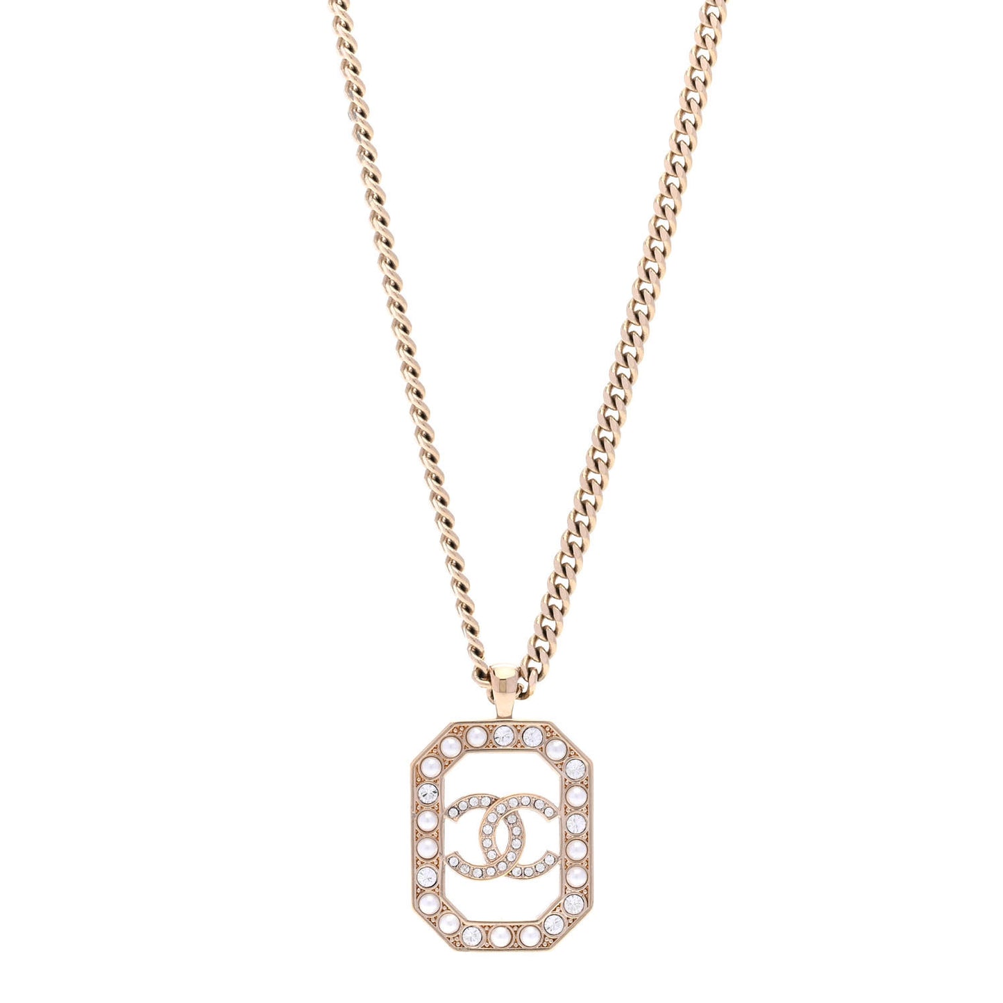 Crystal Pearl CC Geometric Chain Necklace Gold