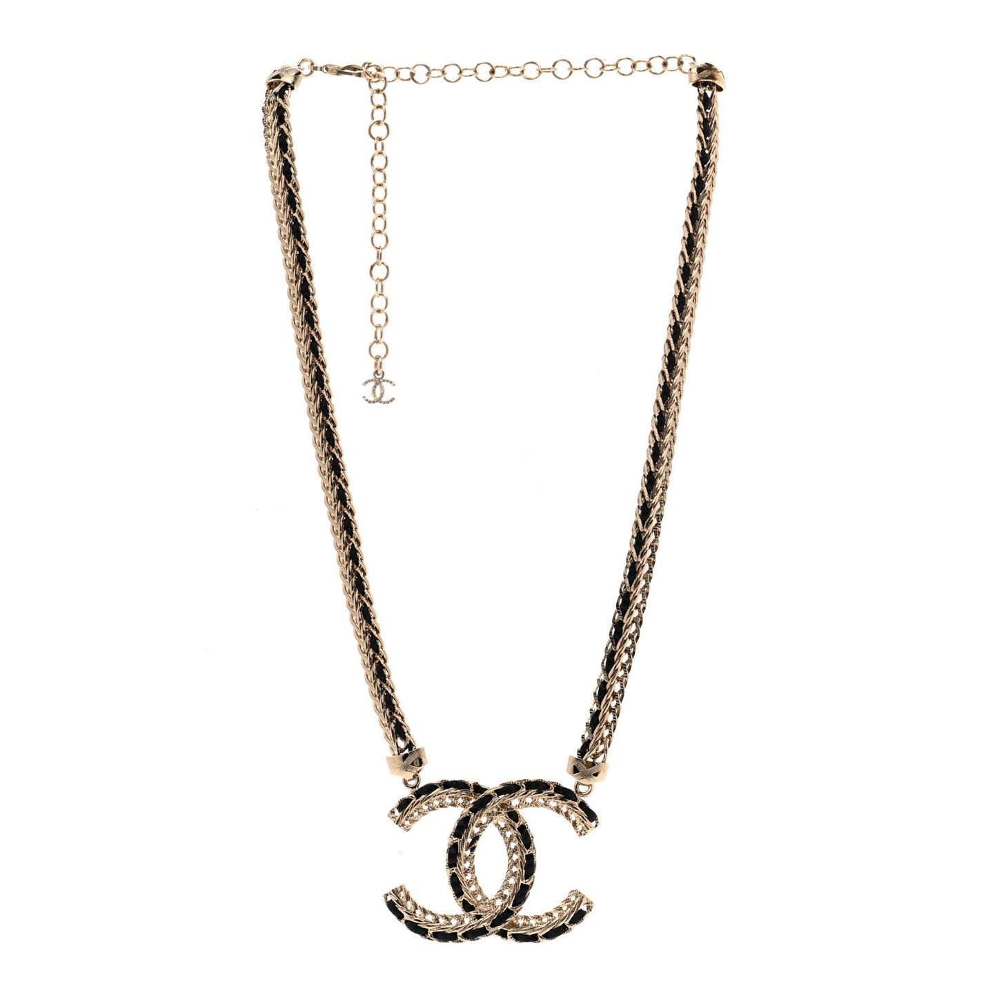 Metal Lambskin CC Chain Necklace Gold Black