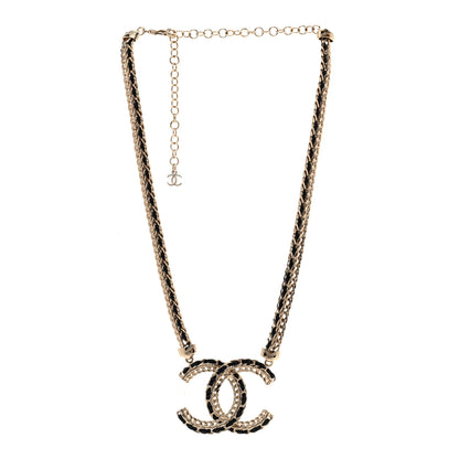 Chanel Metal Lambskin CC Chain Necklace Gold Black 3 of 7