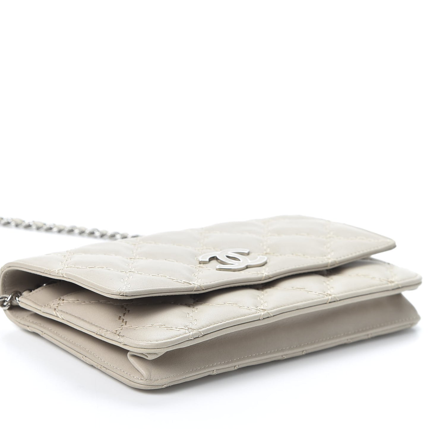 Calfskin Double Stitch Hamptons Wallet On Chain WOC Grey