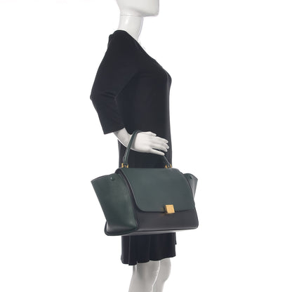 Celine Smooth Calfskin Medium Bi-Color Trapeze Bottle Green Black 2 of 16