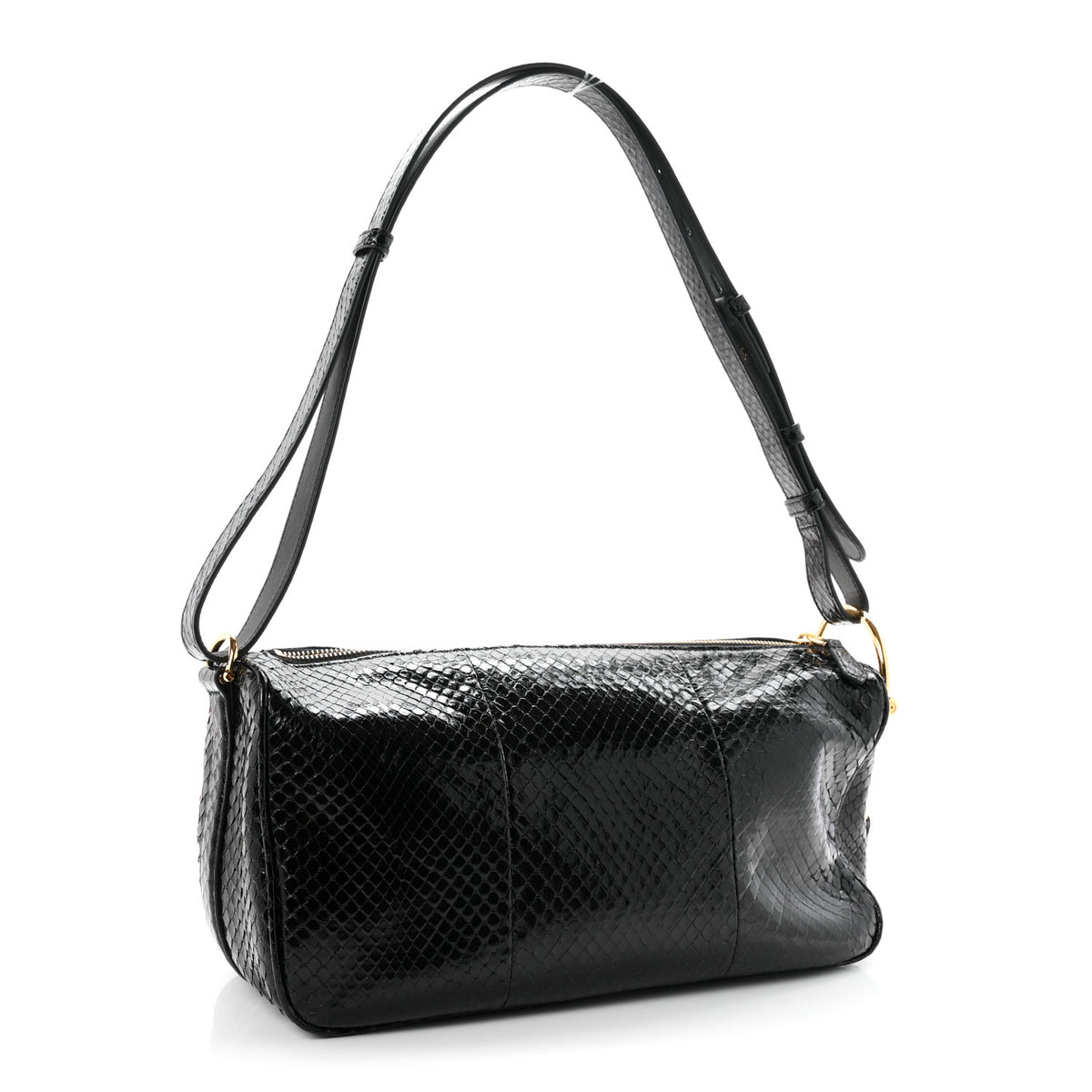 Snakeskin Half Horsebit Medium Shoulder Bag Black