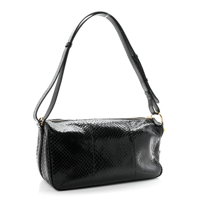 Gucci Snakeskin Half Horsebit Medium Shoulder Bag Black 3 of 11