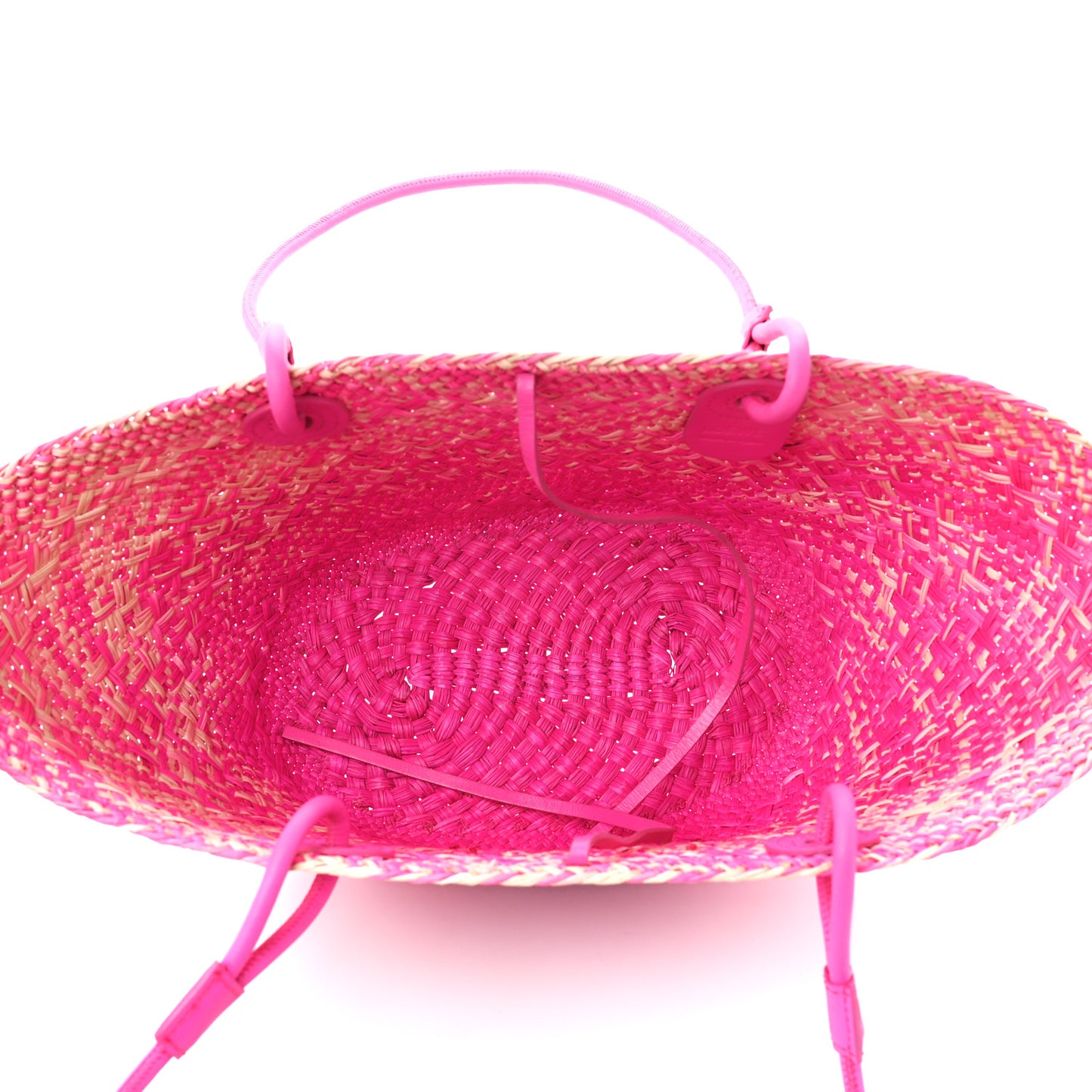 Iraca Palm Calfskin Small Anagram Basket Bag Fuchsia