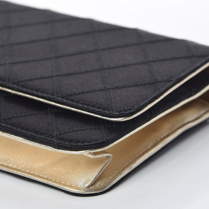 Chanel Satin Diamond Stitch Wallet On Chain WOC Black Gold 11 of 11