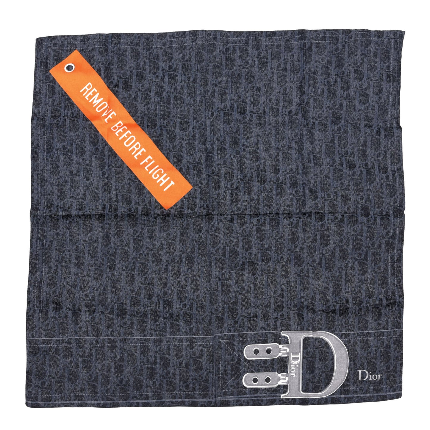 Silk Cotton Denim Monogram Flight Scarf Blue