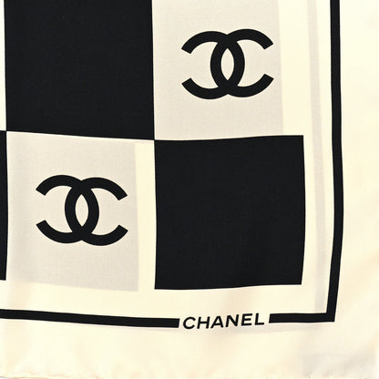 Chanel Silk CC Checkered Square Scarf Black Ecru 2 of 3