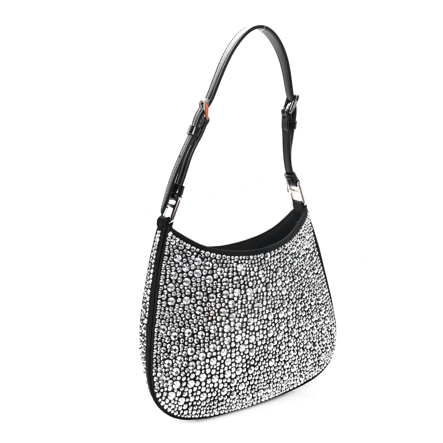 Prada Satin Crystal Cleo Adjustable Strap Shoulder Bag Metal 3 of 9