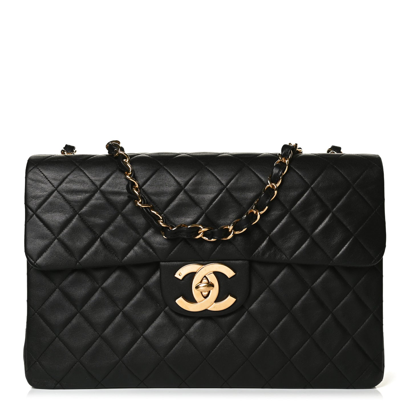 Lambskin Quilted XL Jumbo Single Flap Black