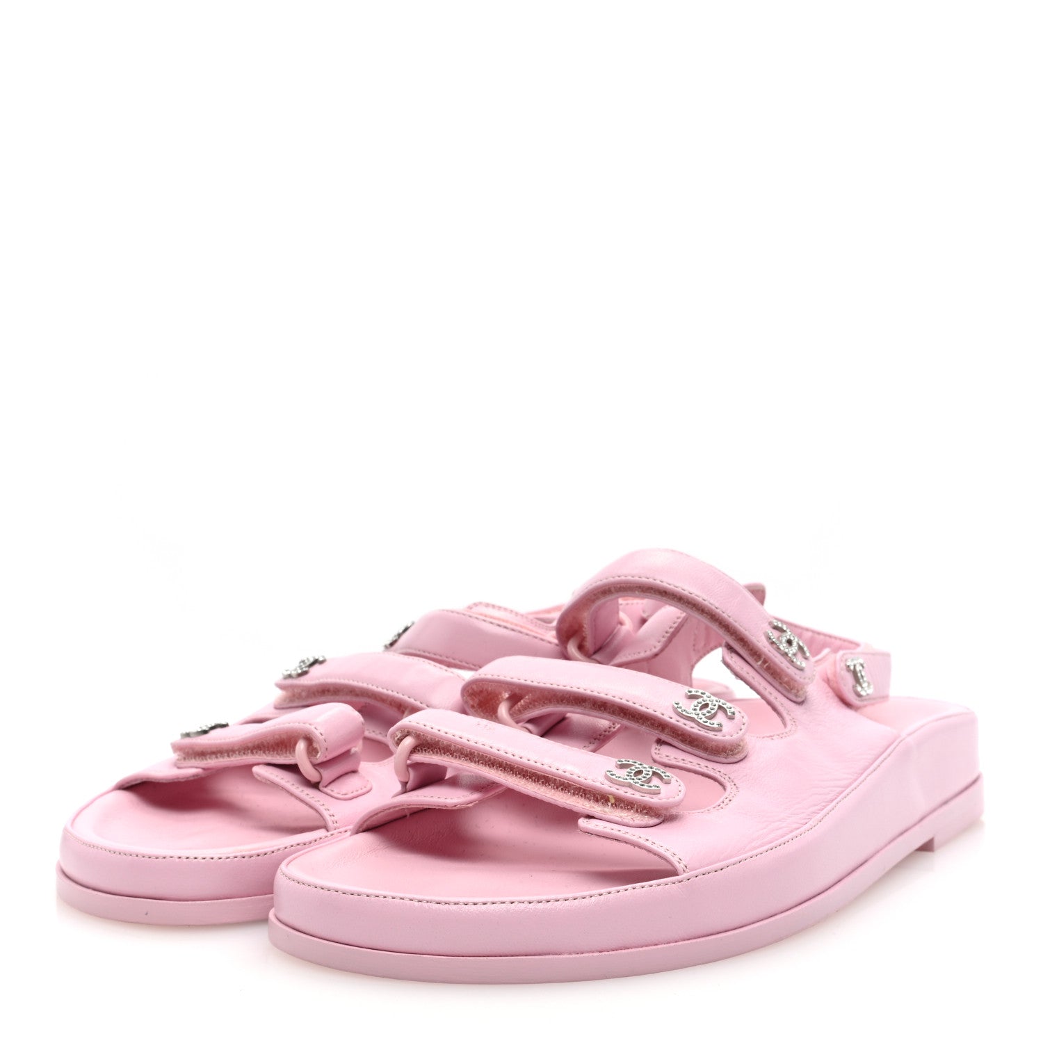 Chanel Lambskin Crystal CC Velcro Dad Sandals 39 Light Pink 2 of 7